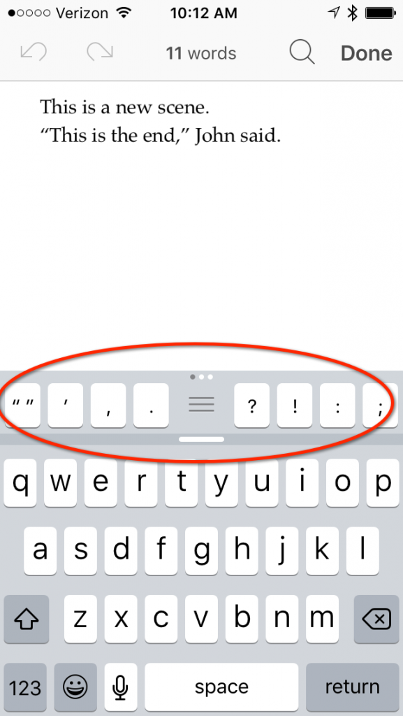 Scrivener iOS Review Extended Keyboard Row