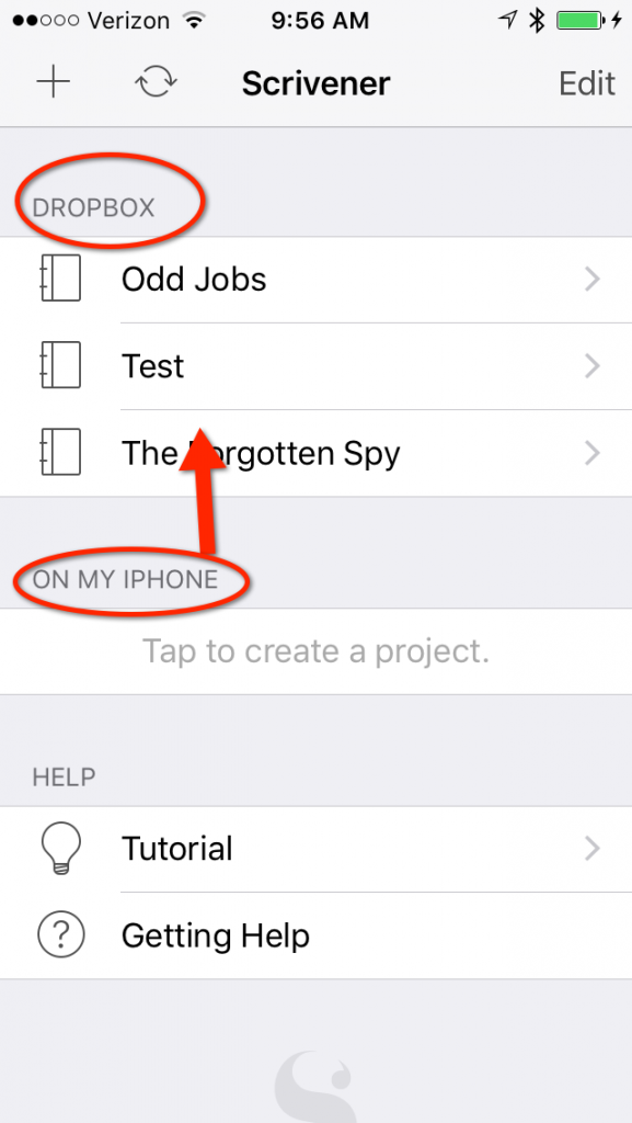 Scrivener iOS and Dropbox