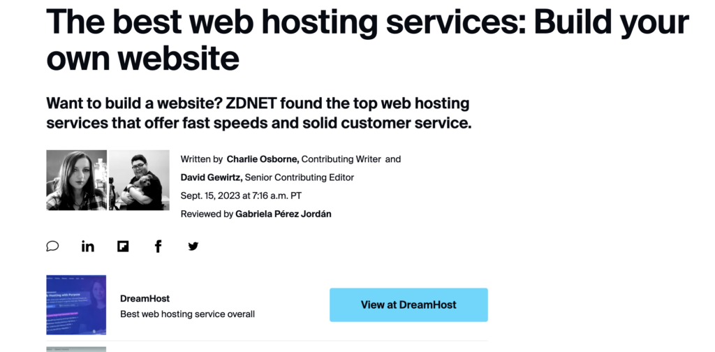 ZDNET ranks DreamHost as best web host 2023.